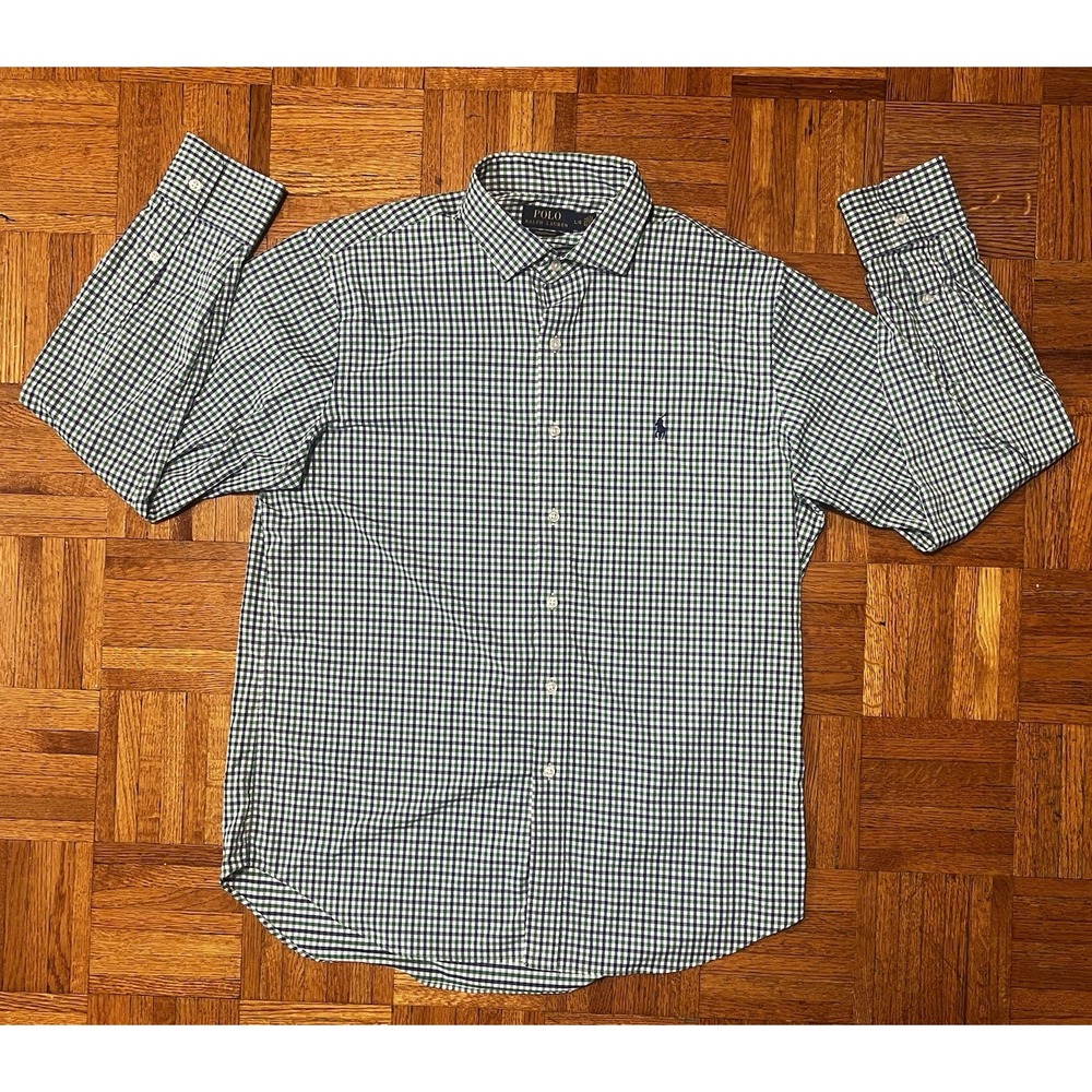 Polo Ralph Lauren Performance Shirt Men‎ L Blue Green Check Long Sleeve Stretch
